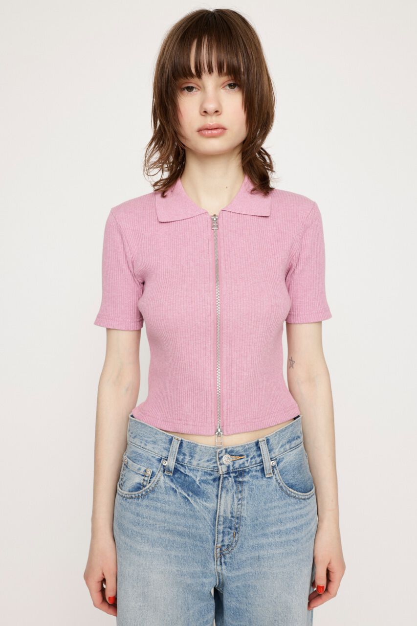 SLY「FRONT ZIP CUT RIB トップス」|Tシャツ・カットソー|