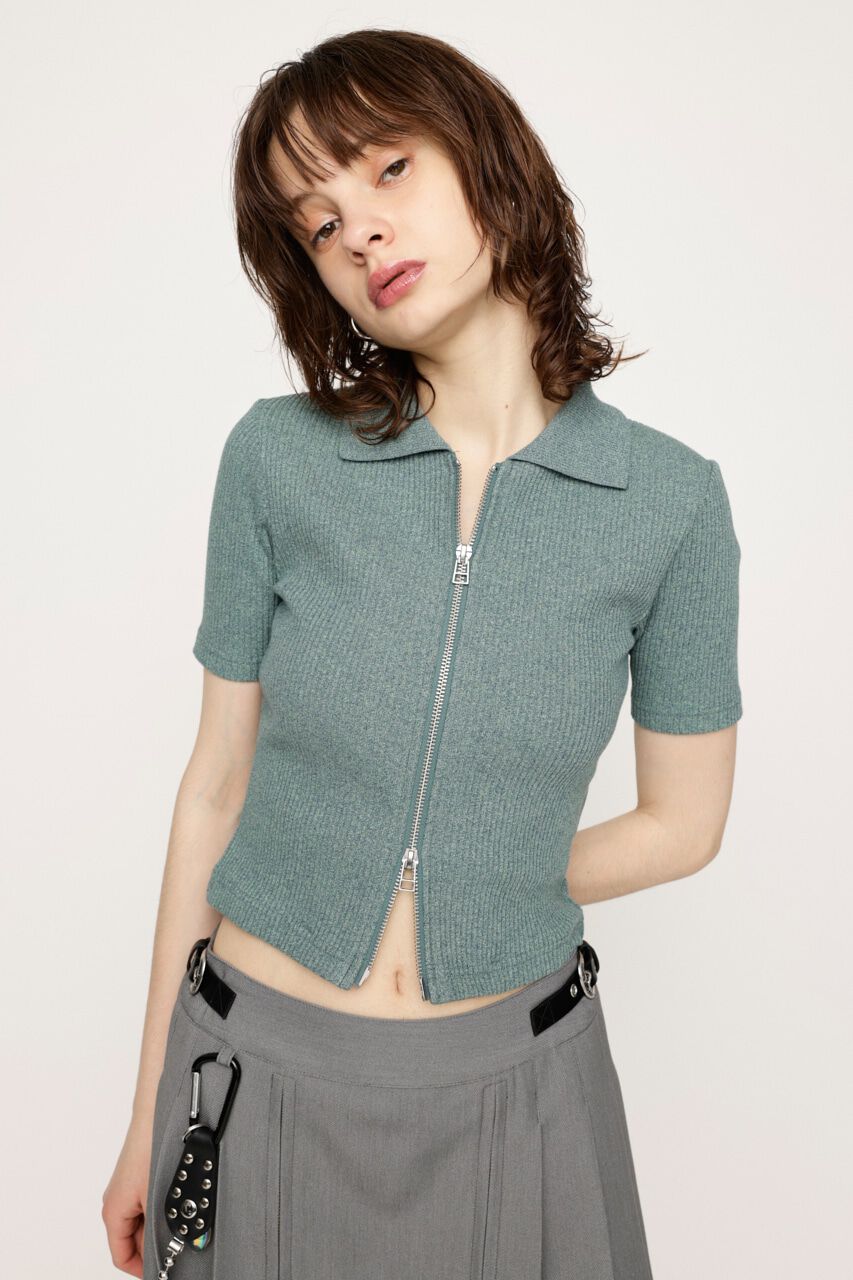 SLY「FRONT ZIP CUT RIB トップス」|Tシャツ・カットソー|