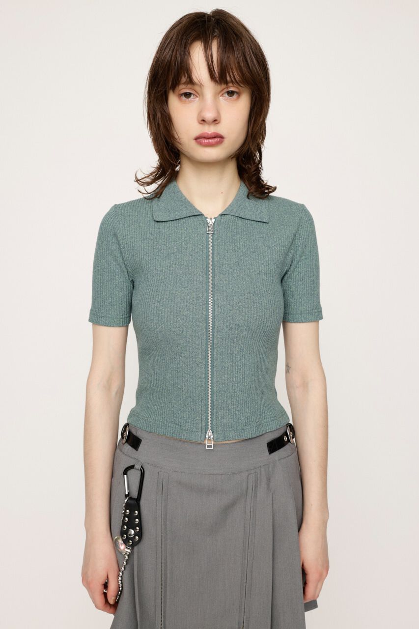 SLY「FRONT ZIP CUT RIB トップス」|Tシャツ・カットソー|