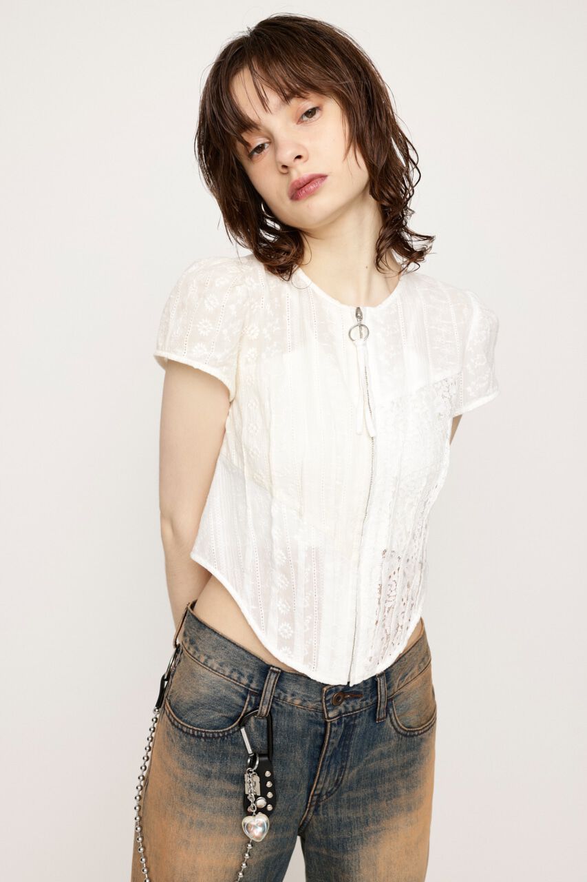 SLY「CAP SLEEVE ZIP LACE トップス」|シャツ・ブラウス|IVOY3