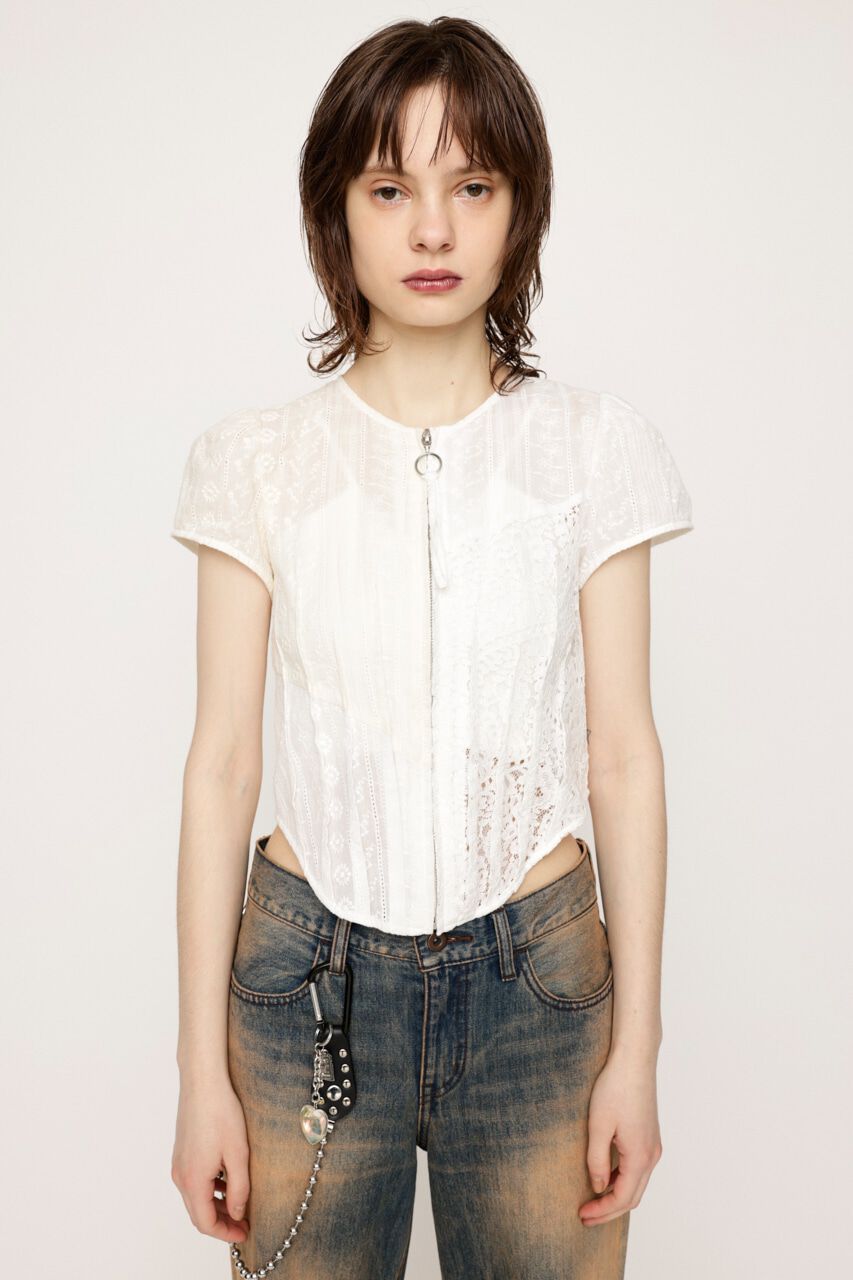 SLY「CAP SLEEVE ZIP LACE トップス」|シャツ・ブラウス|