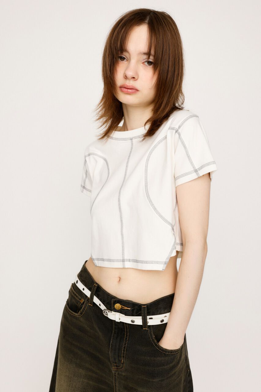 SLY「BI COLOR STITCH CROP Tシャツ」|Tシャツ・カットソー|WHT