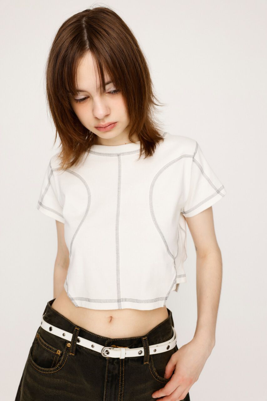 SLY「BI COLOR STITCH CROP Tシャツ」|Tシャツ・カットソー|