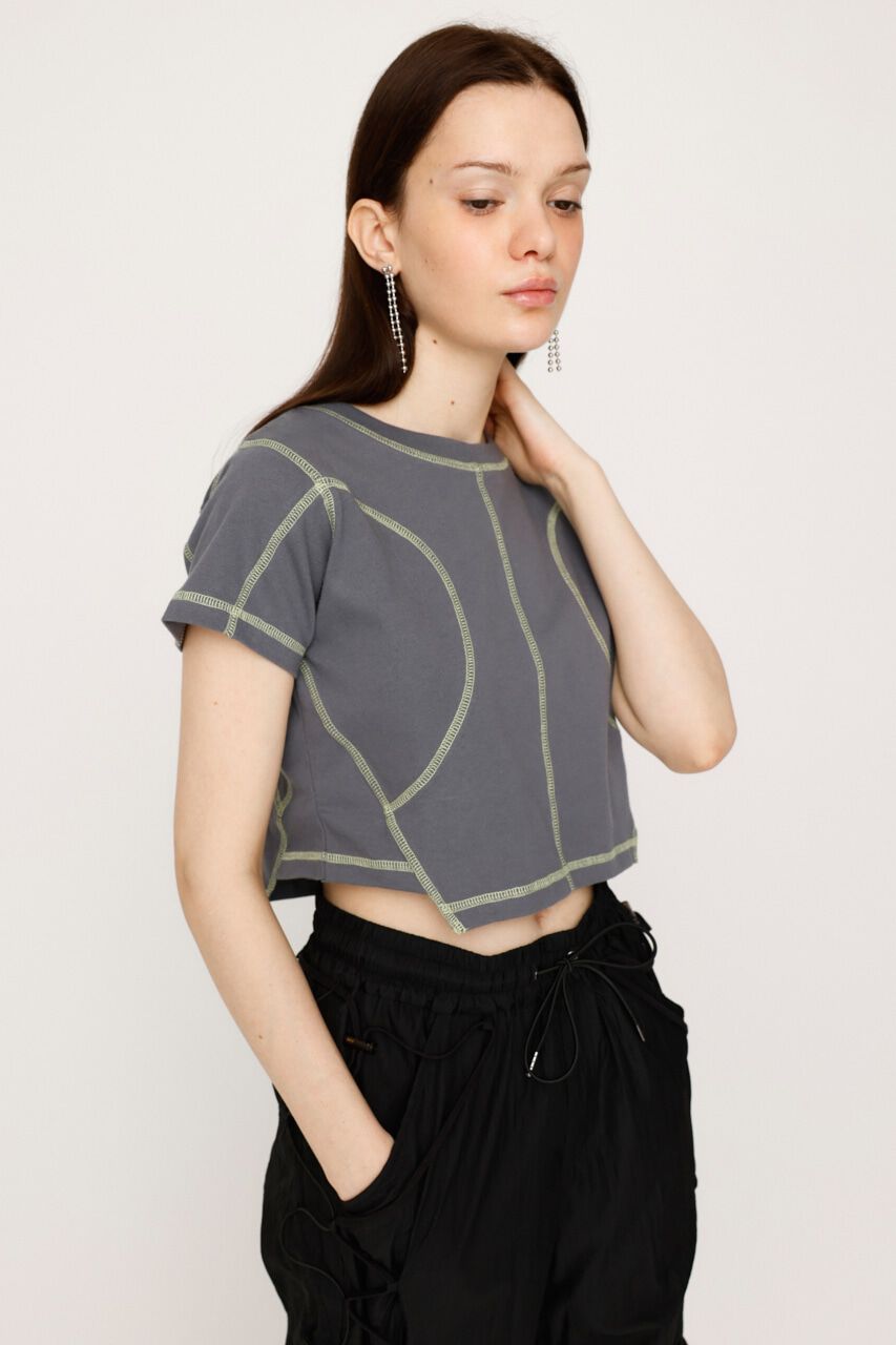 SLY「BI COLOR STITCH CROP Tシャツ」|Tシャツ・カットソー|