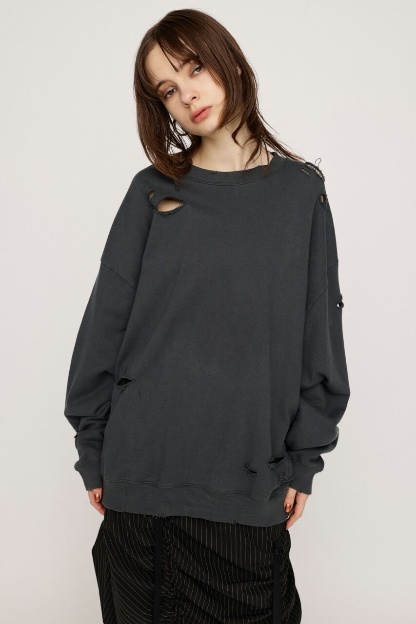 SLY「CRUSHED OVER SWEAT トップス」|Tシャツ・カットソー|L/BLK1