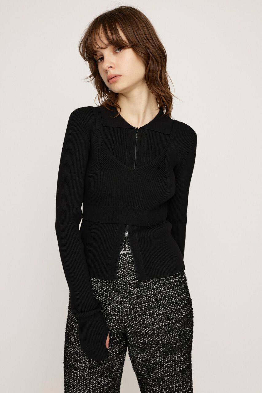 SLY「FRONT ZIP HG 2P トップス」|ニット・セーター|BLK