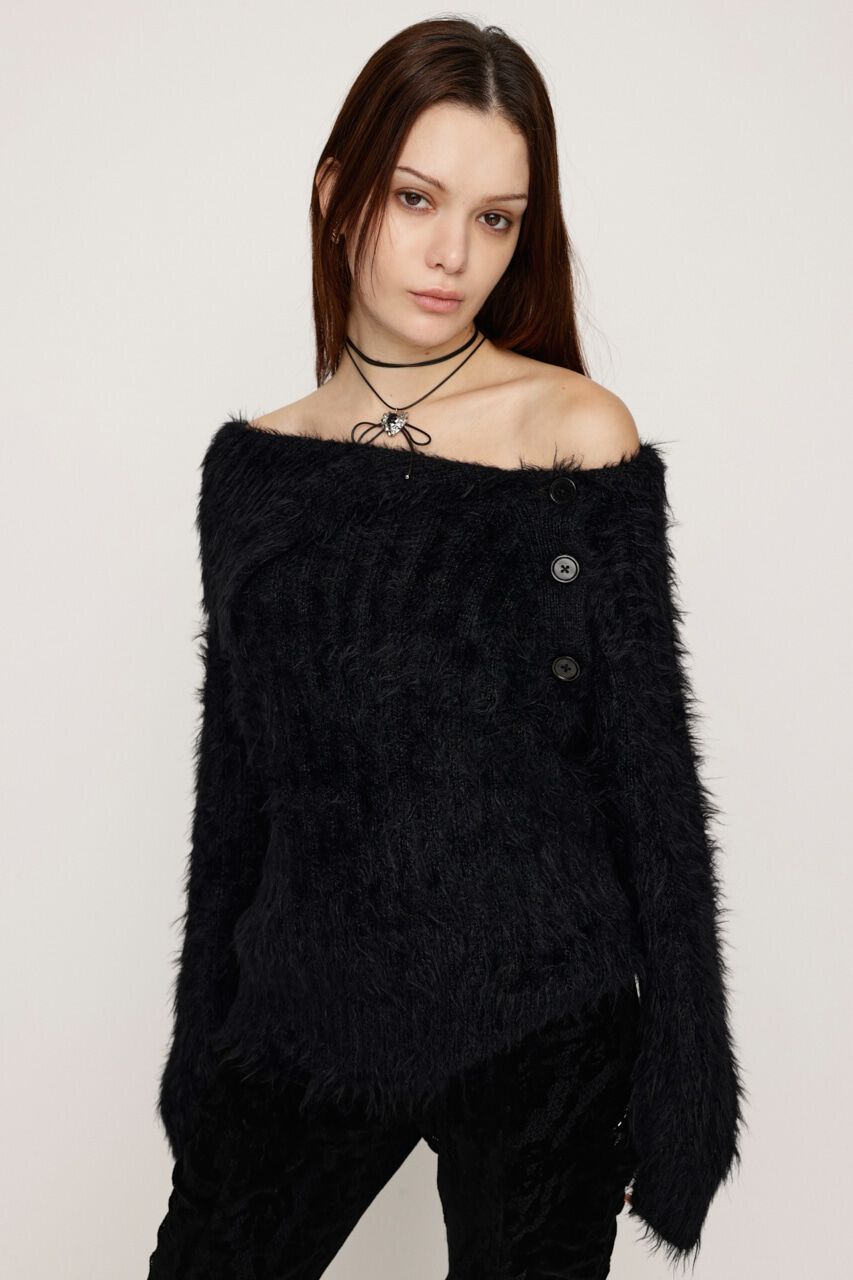 SLY「SIDE BUTTON SHAGGY チュニック」|ニット・セーター|BLK