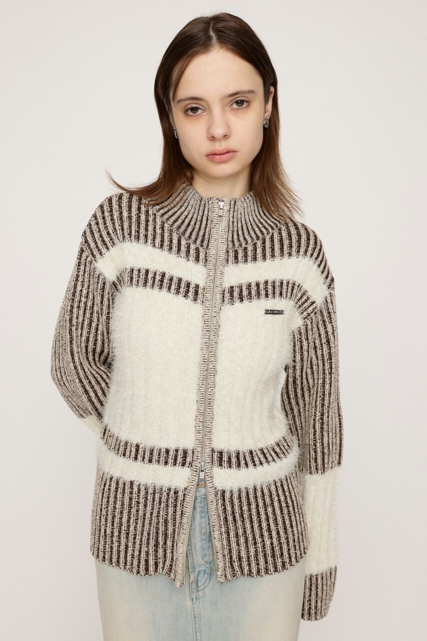 SLY「SHAGGY MIX ZIP UP KNIT トップス」|ニット・セーター|
