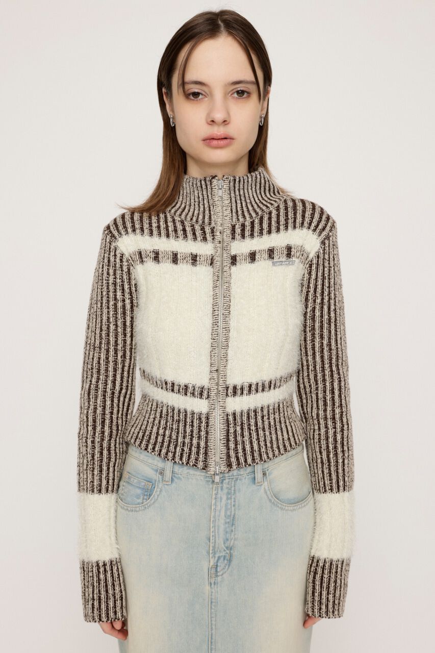 SLY「SHAGGY MIX ZIP UP KNIT トップス」|ニット・セーター|