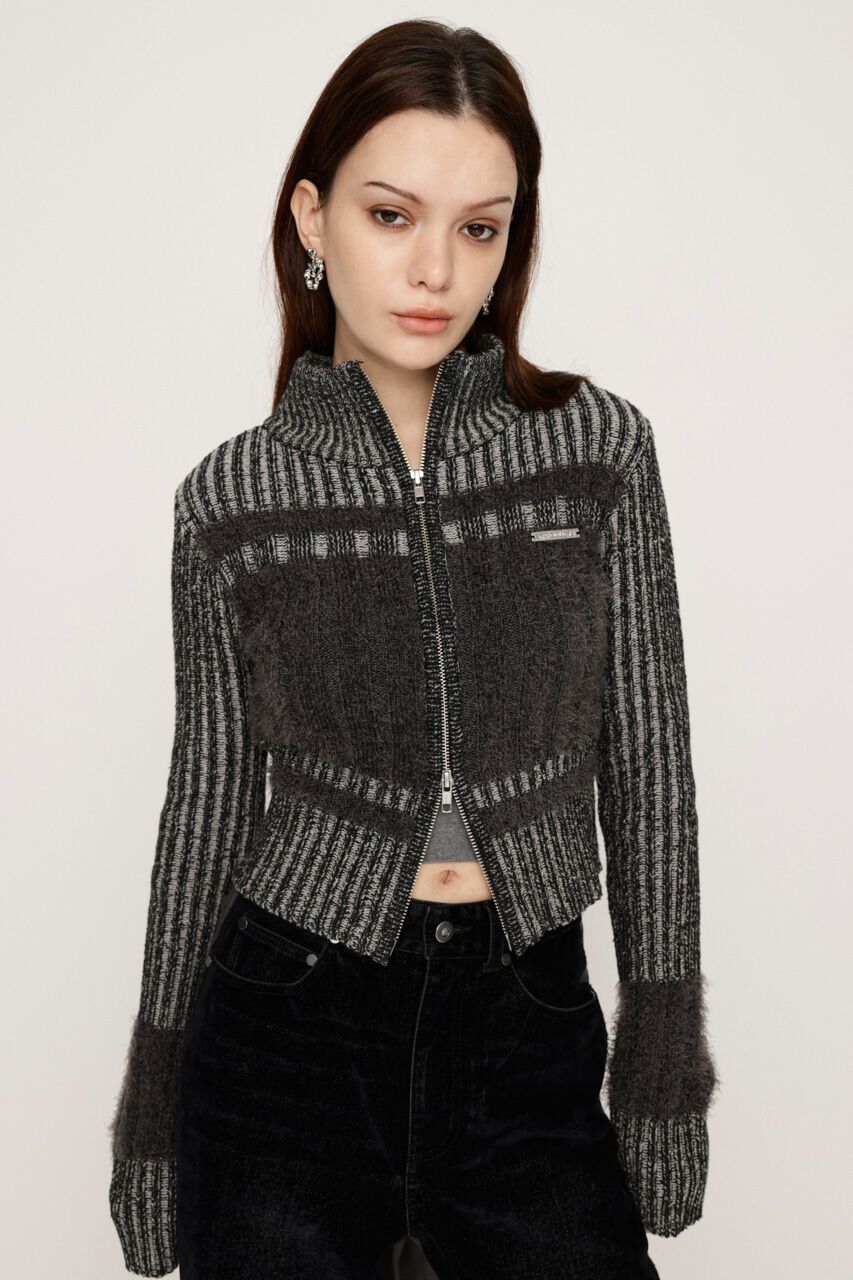SLY「SHAGGY MIX ZIP UP KNIT トップス」|ニット・セーター|