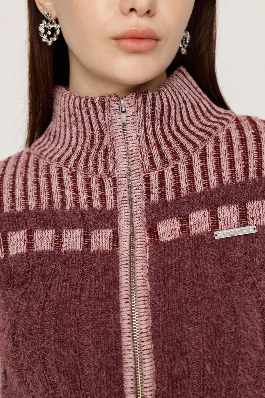 SLY「SHAGGY MIX ZIP UP KNIT トップス」|ニット・セーター|