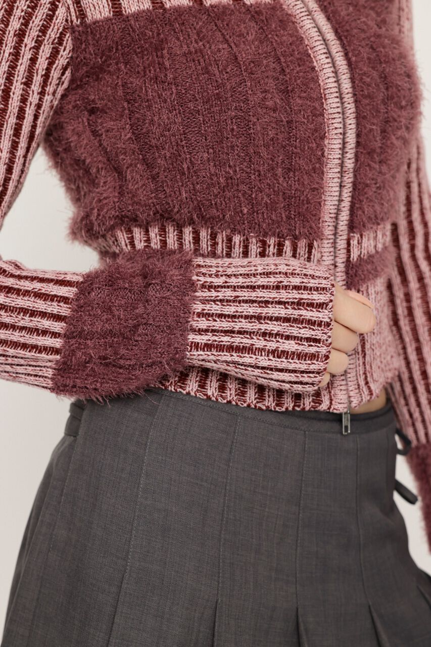 SLY「SHAGGY MIX ZIP UP KNIT トップス」|ニット・セーター|