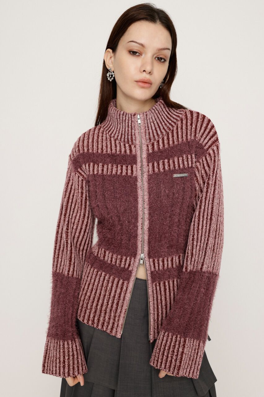 SLY「SHAGGY MIX ZIP UP KNIT トップス」|ニット・セーター|