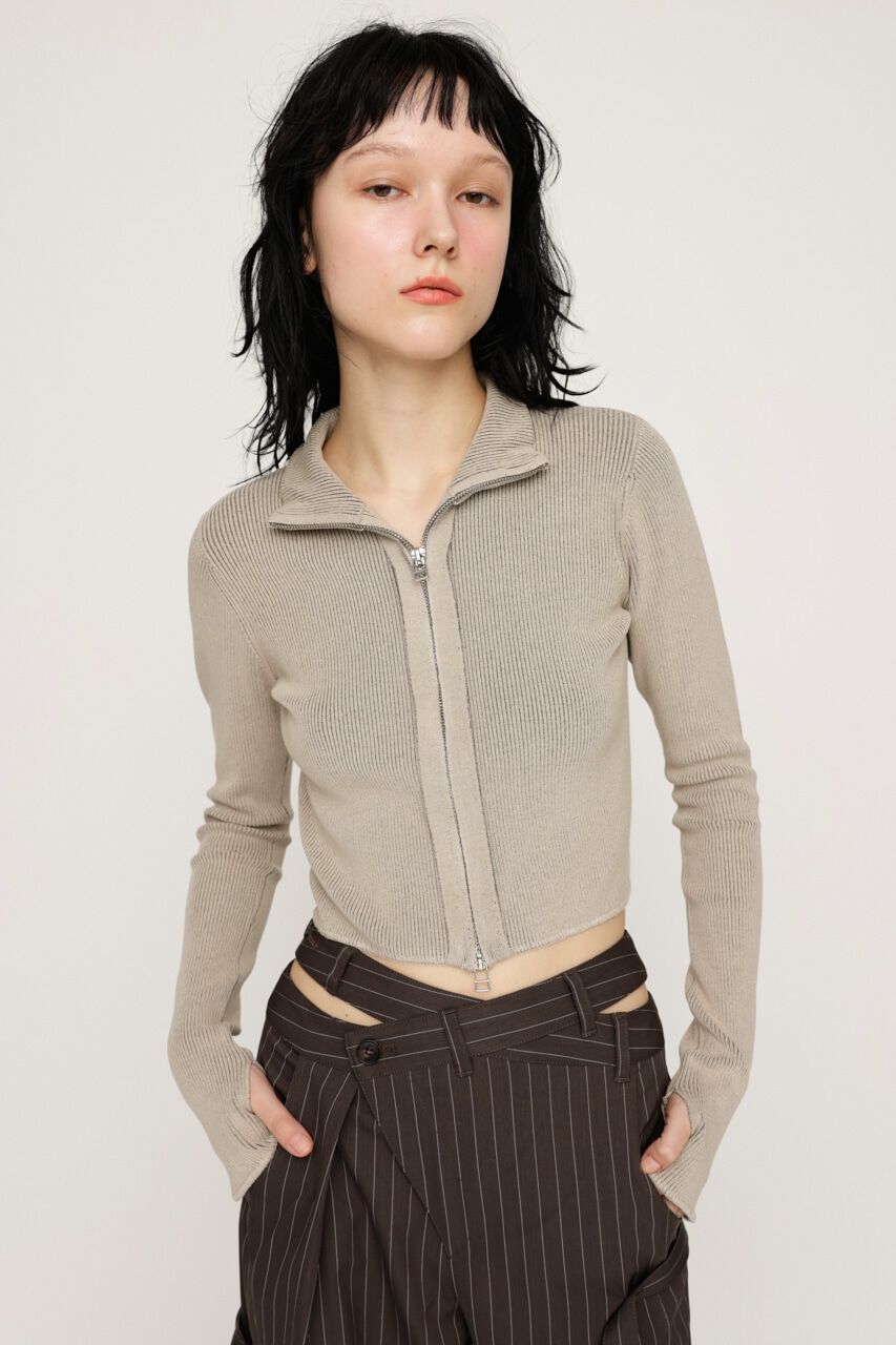 SLY「FRONT ZIP H／N RIB トップス」|ニット・セーター|L/BEG1
