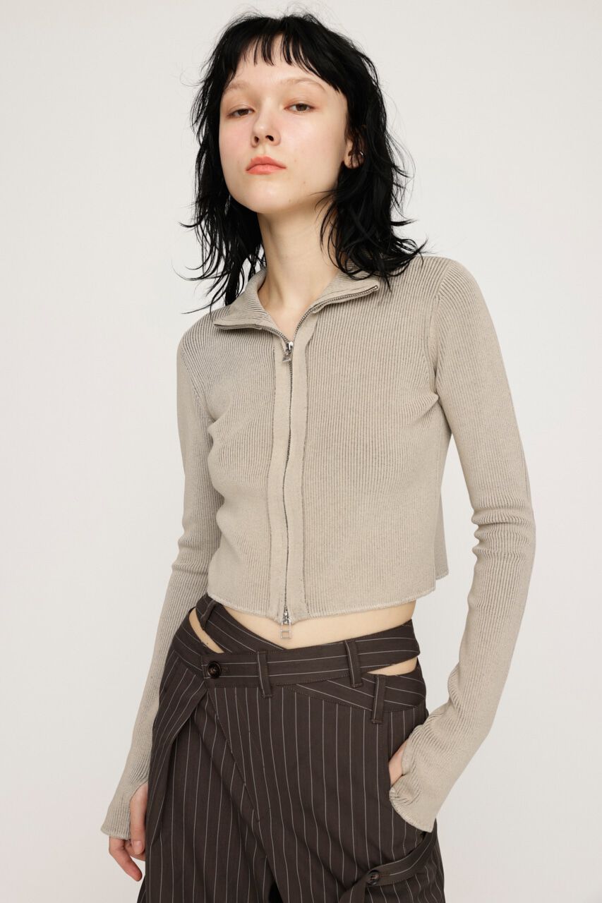 SLY「FRONT ZIP H／N RIB トップス」|ニット・セーター|