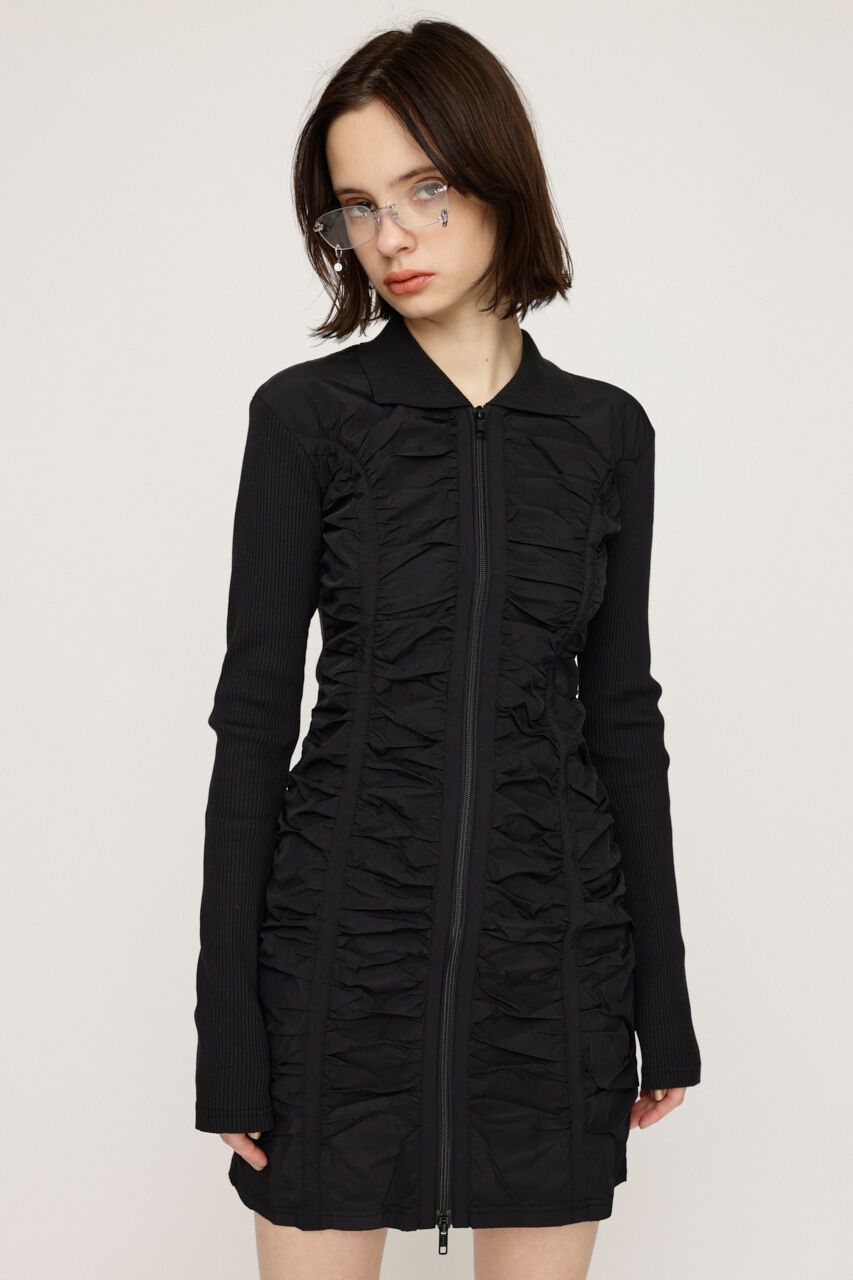 SLY「FRONT ZIP GATHER CUT ワンピース」|ワンピース|BLK