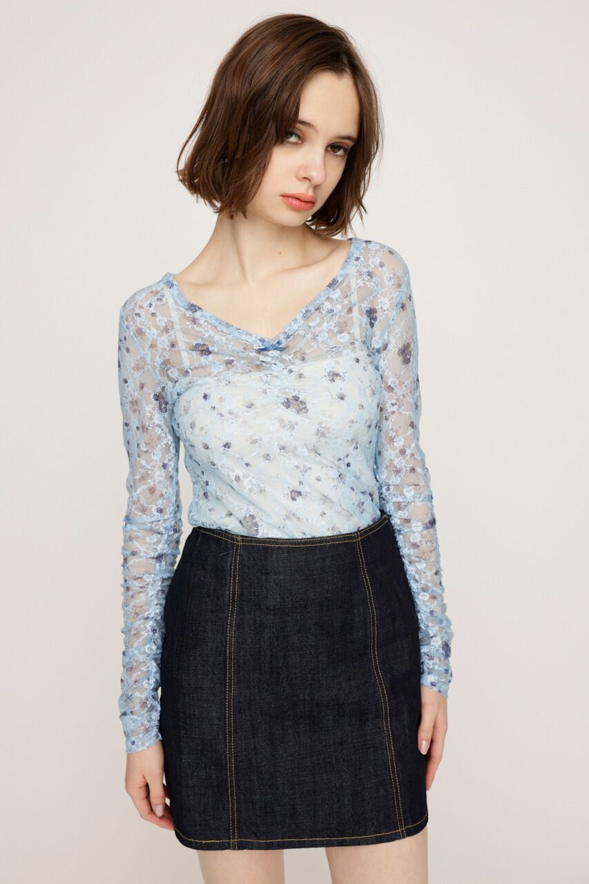 SLY「FLOWER LACE トップス」|Tシャツ・カットソー|L/BLU1