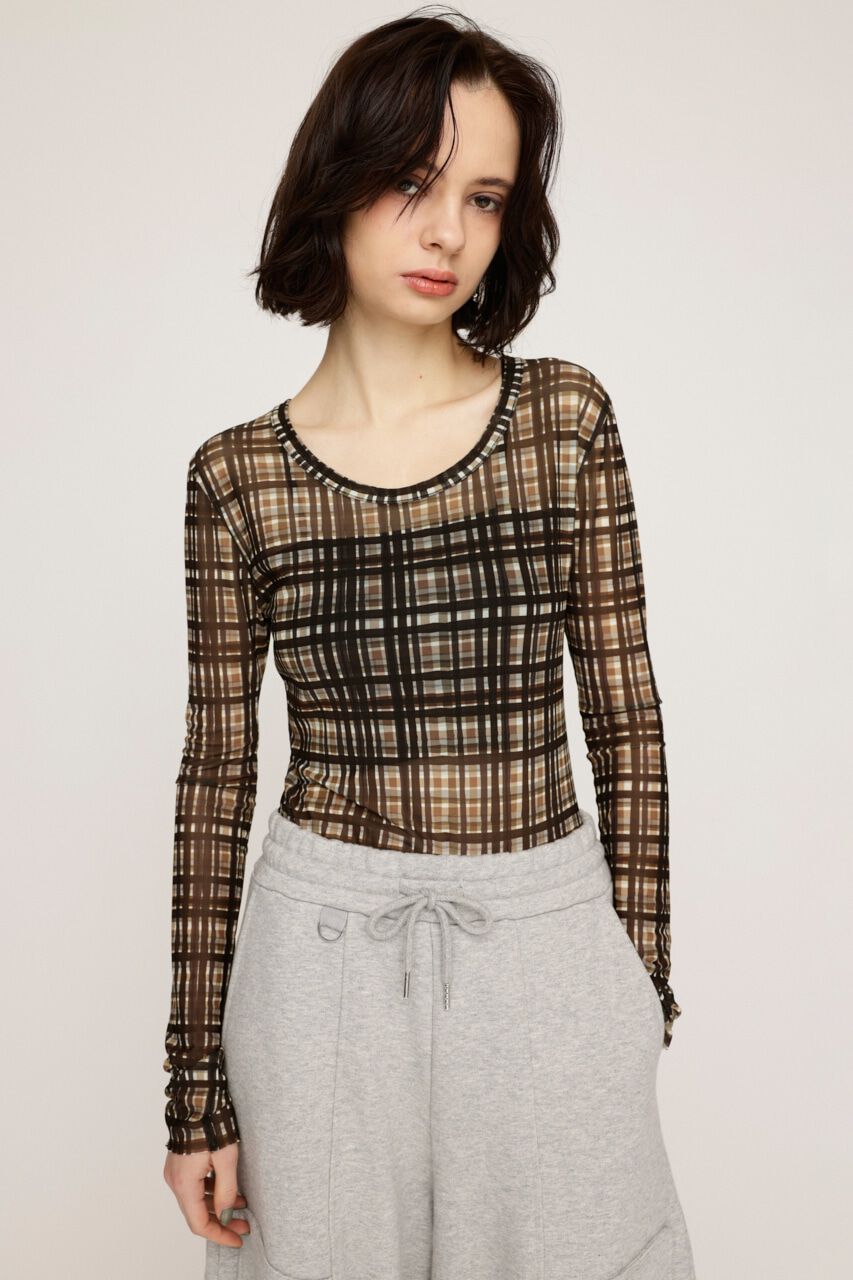 SLY「BLUSH MULTI CHECK トップス」|Tシャツ・カットソー|M/BRN7