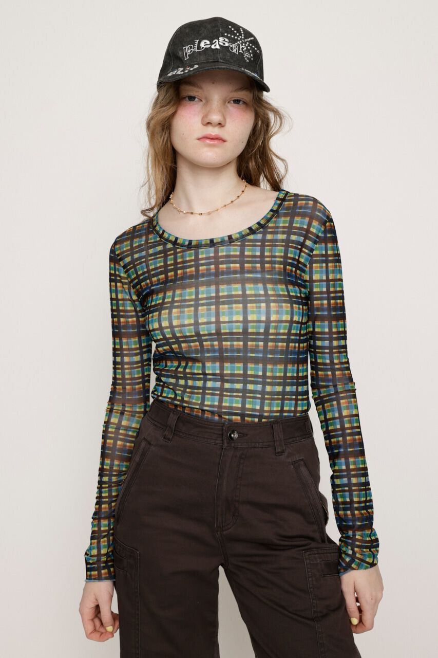 SLY「BLUSH MULTI CHECK トップス」|Tシャツ・カットソー|M/BLU7