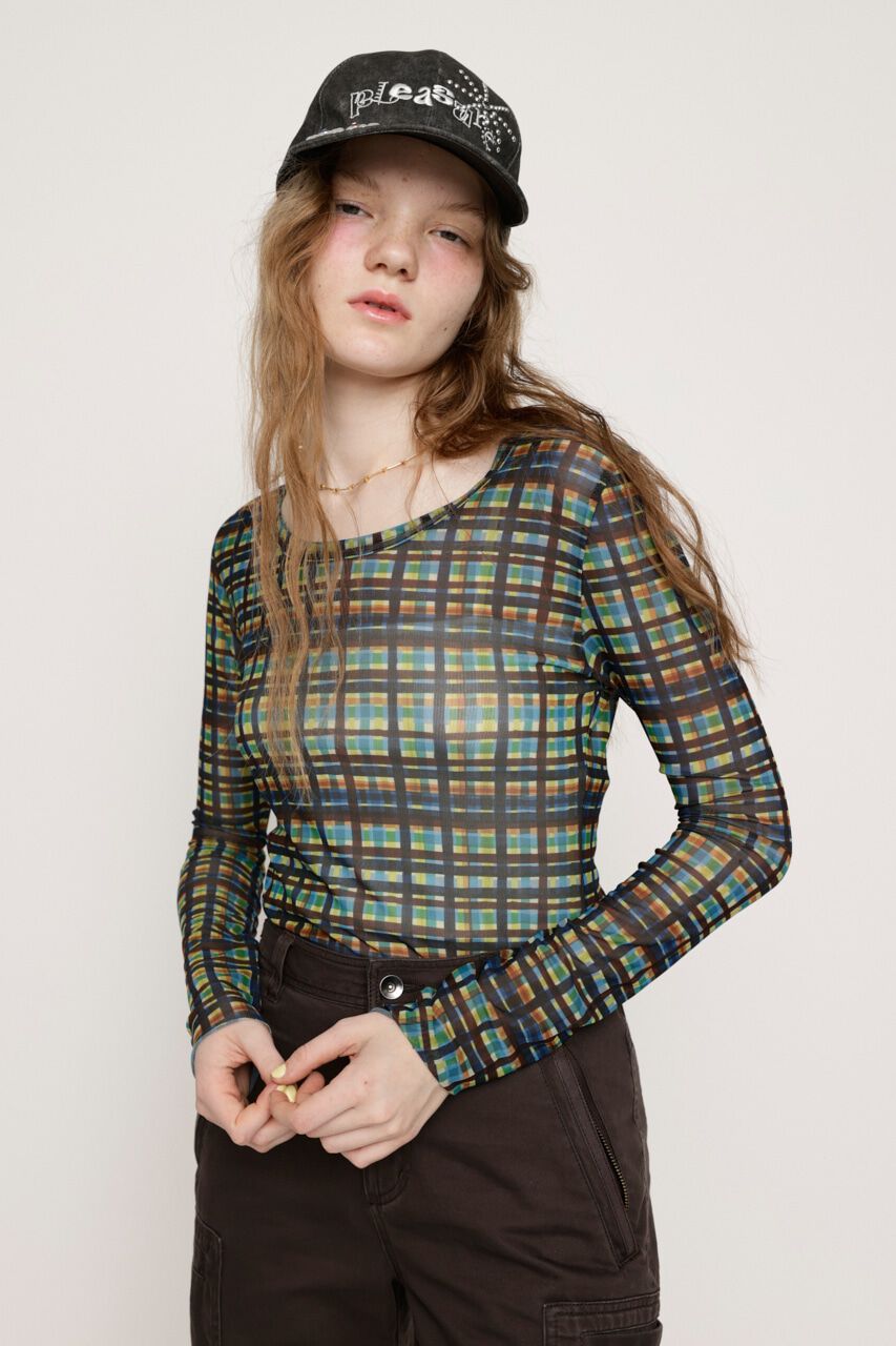 SLY「BLUSH MULTI CHECK トップス」|Tシャツ・カットソー|