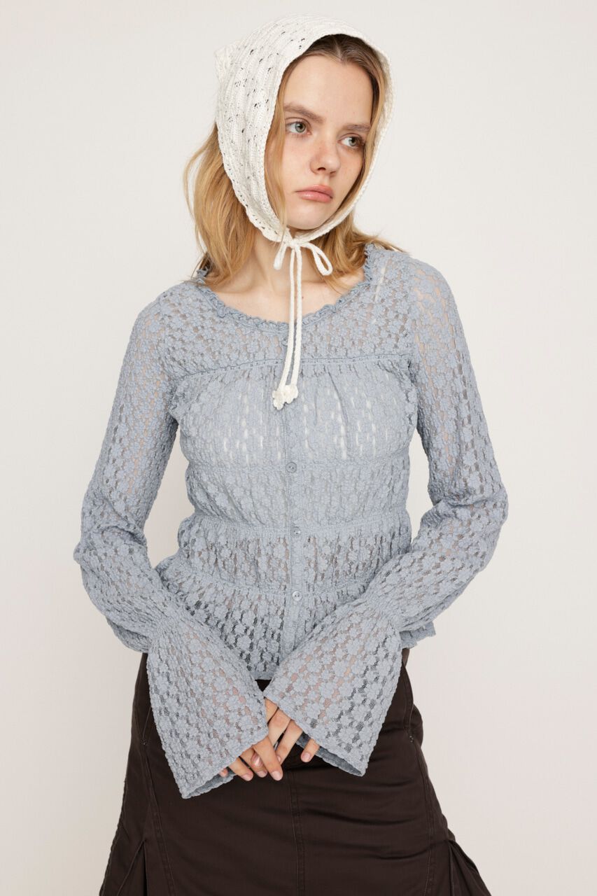 SLY「PUFFY SHIRRING CUT トップス」|Tシャツ・カットソー|L/BLU1