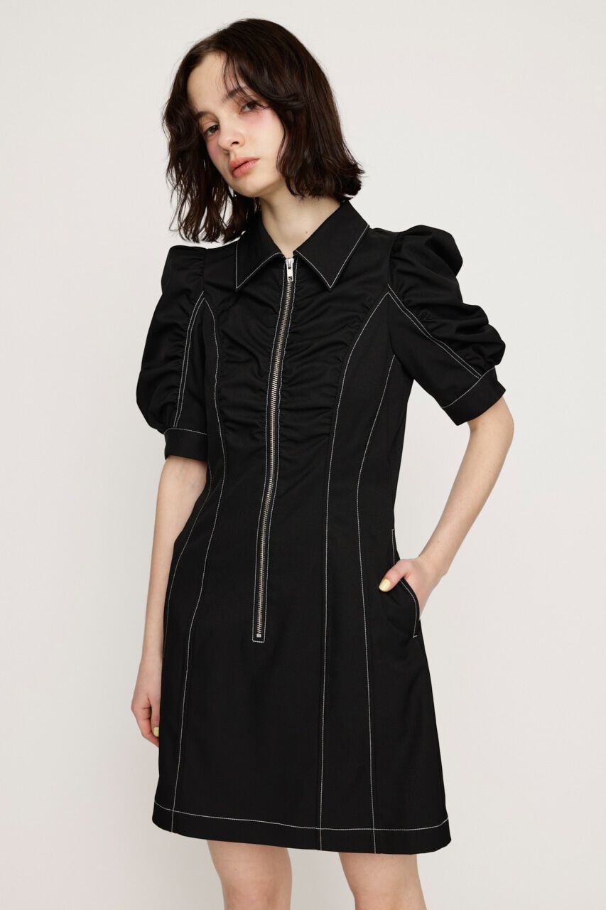 SLY「FRONT ZIP GATHER ショートワンピース」|ワンピース|BLK