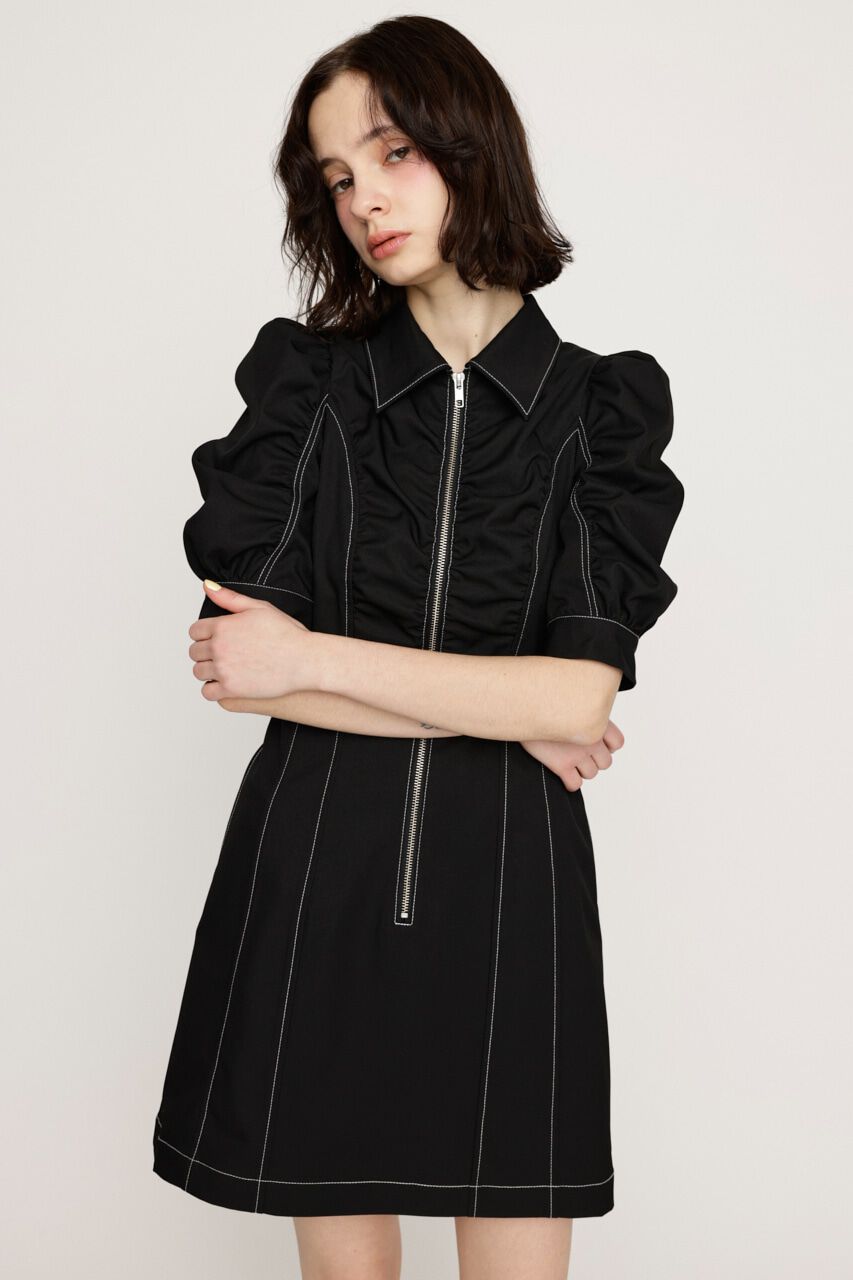 SLY「FRONT ZIP GATHER ショートワンピース」|ワンピース|
