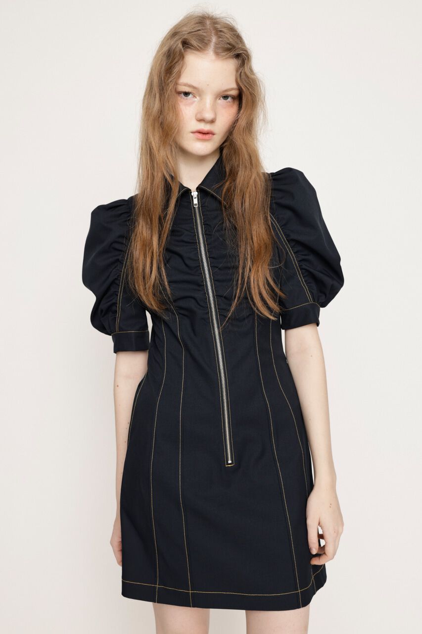 SLY「FRONT ZIP GATHER ショートワンピース」|ワンピース|NVY