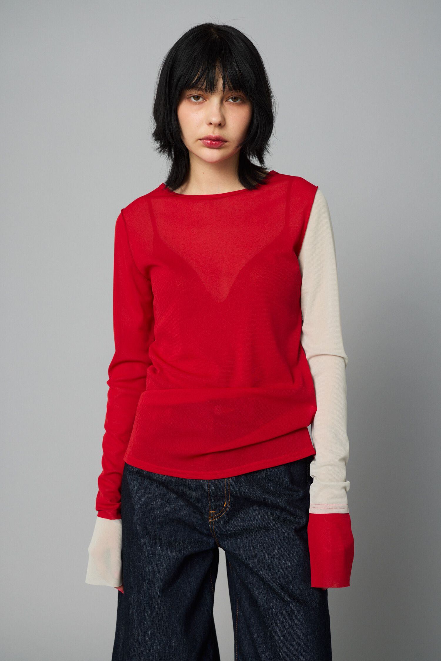 HeRIN.CYE「Crew neck mesh inner tops」|Tシャツ・カットソー|RED