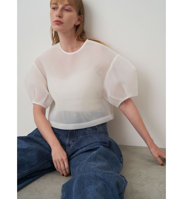 ELENDEEK「MESH BONDING CROPPED TOP」|シャツ・ブラウス|オフホワイト