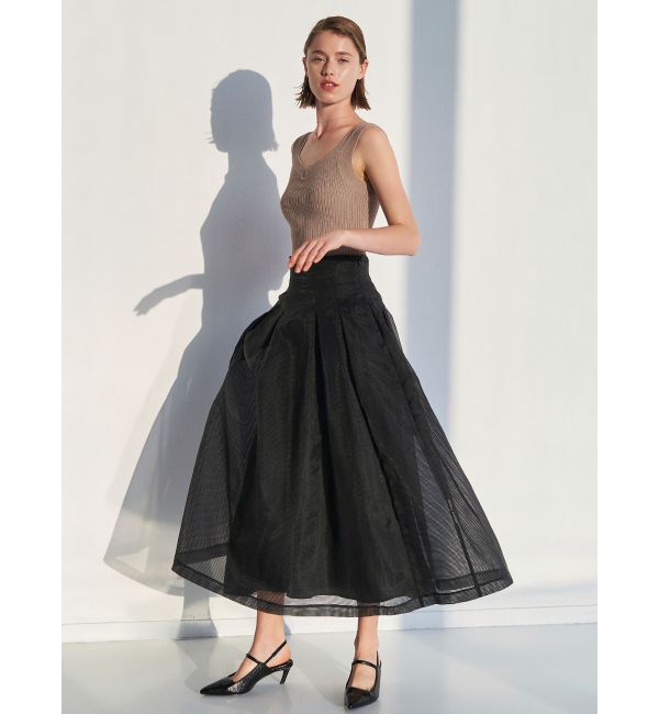 ELENDEEK「【FUJIKO&times;ELENDEEK】2WAY SHEER CHECK FLARED SK」|スカート|