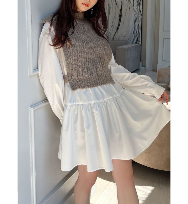 RESEXXY「ミクスチャーニットコンビチュニック」|ニット・セーター|ベージュ