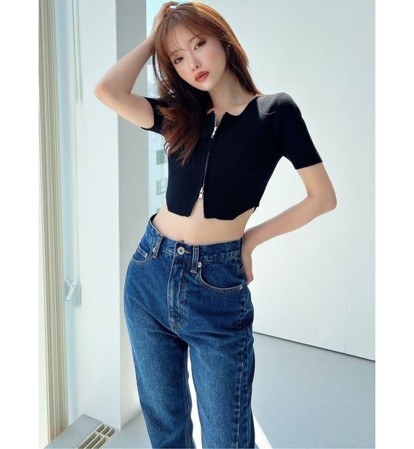 RESEXXY「ジップデザインクロップドニットトップス」|ニット・セーター|