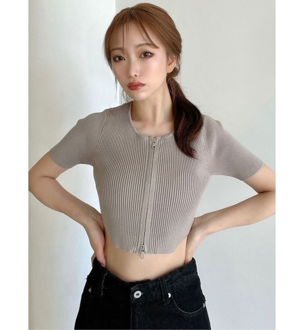 RESEXXY「ジップデザインクロップドニットトップス」|ニット・セーター|