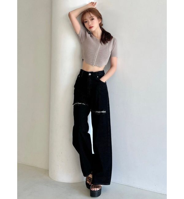 RESEXXY「ジップデザインクロップドニットトップス」|ニット・セーター|