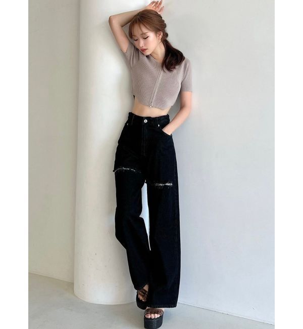 RESEXXY「ジップデザインクロップドニットトップス」|ニット・セーター|