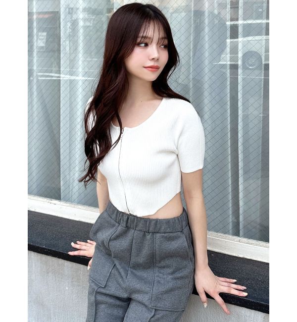 RESEXXY「ジップデザインクロップドニットトップス」|ニット・セーター|