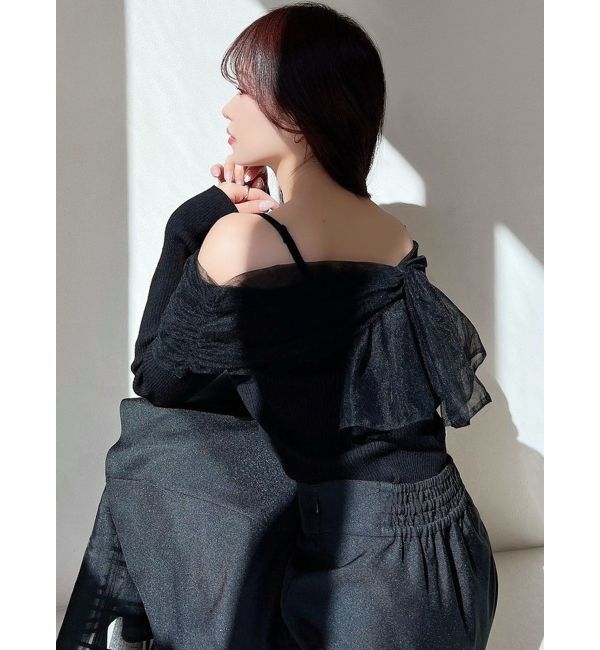 RESEXXY「バックリボンオフショルニットトップス」|ニット・セーター|ブラック