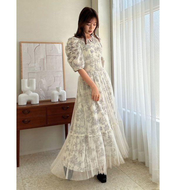 dazzlin「チュールフラワープリーツドレス」|ワンピース|オフホワイト