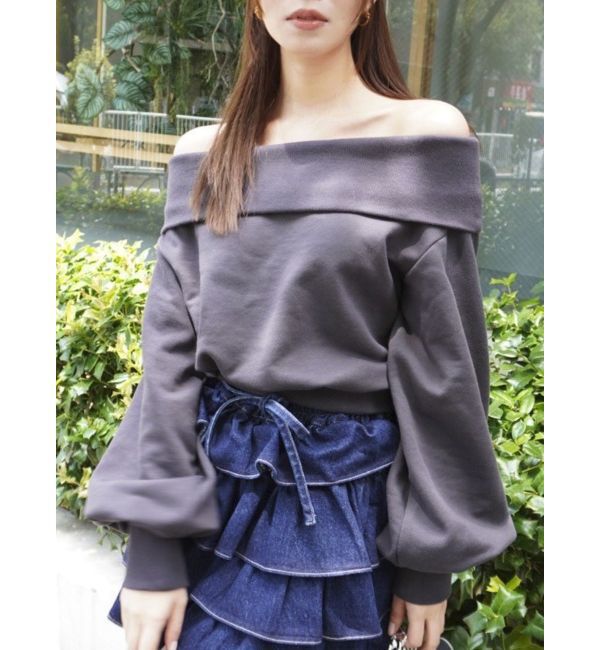 dazzlin「デコルテオープンスウェットトップス」|スウェット・ジャージ|チャコールグレー