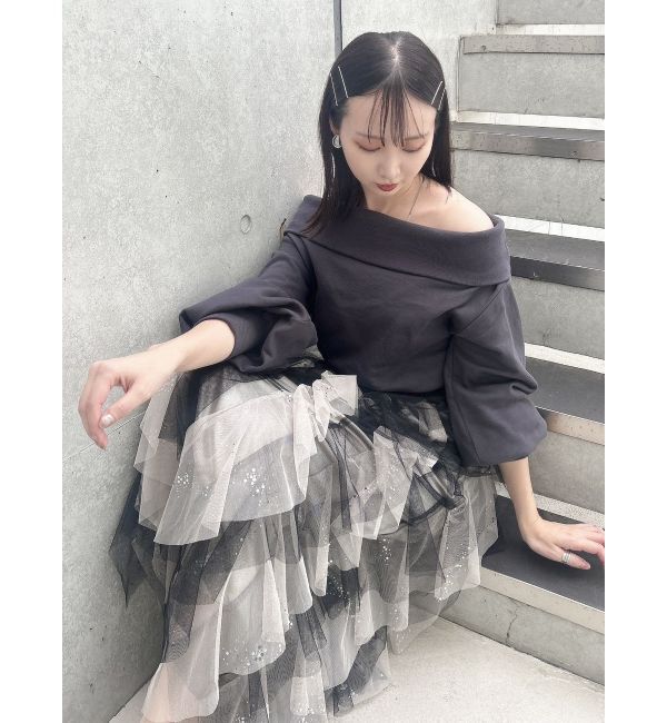 dazzlin「デコルテオープンスウェットトップス」|スウェット・ジャージ|