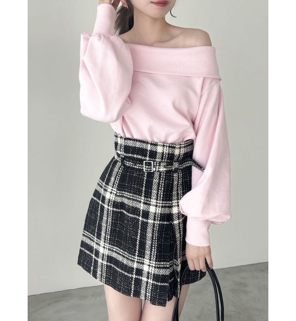 dazzlin「デコルテオープンスウェットトップス」|スウェット・ジャージ|ピンク