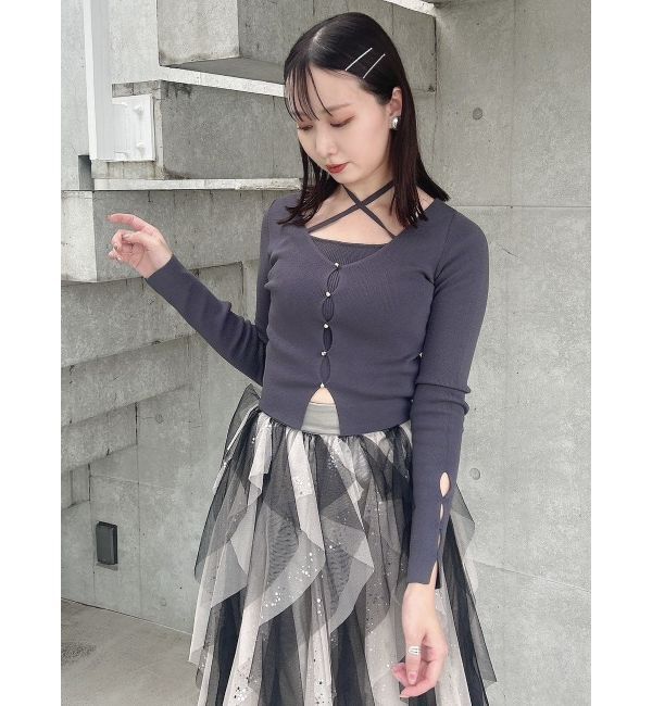 dazzlin「カーデタイトレイヤードリボントップス」|ニット・セーター|