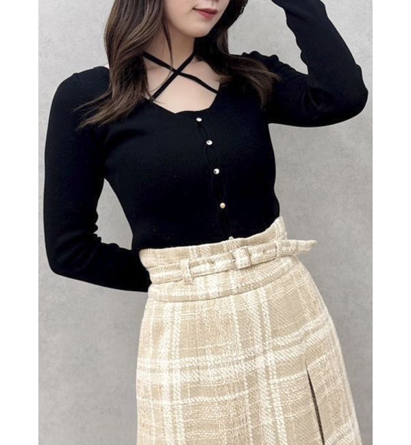 dazzlin「カーデタイトレイヤードリボントップス」|ニット・セーター|ブラック