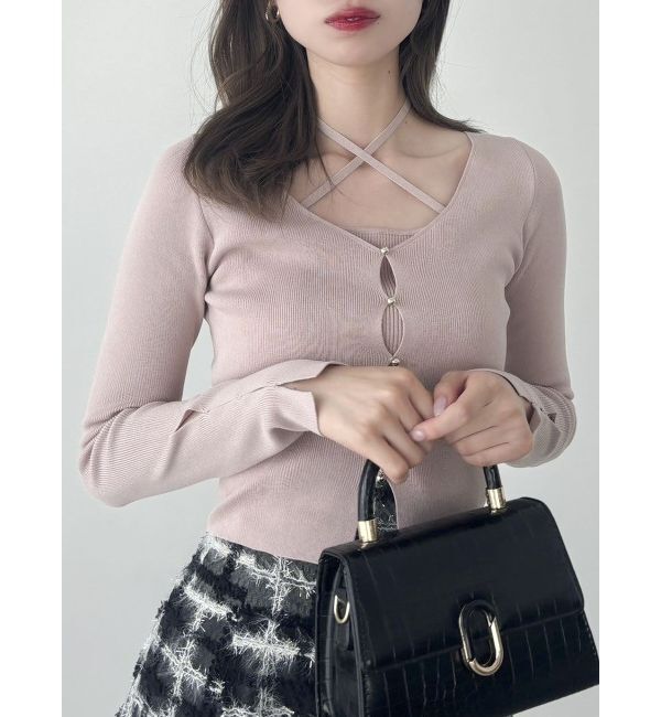 dazzlin「カーデタイトレイヤードリボントップス」|ニット・セーター|ピンク