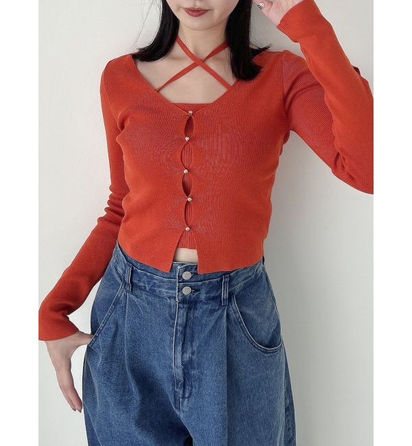 dazzlin「カーデタイトレイヤードリボントップス」|ニット・セーター|オレンジ
