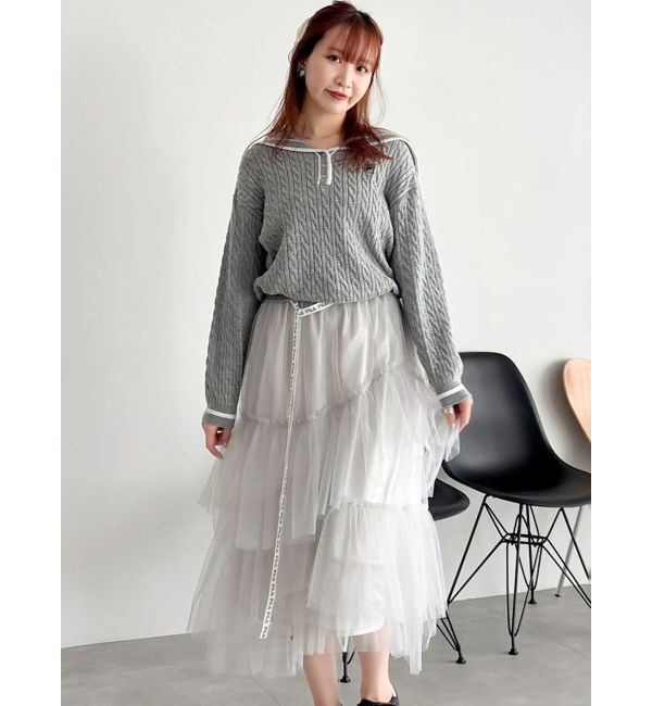 dazzlin「【FILA別注】セーラーカラーラインニットプルオーバー」|ニット・セーター|