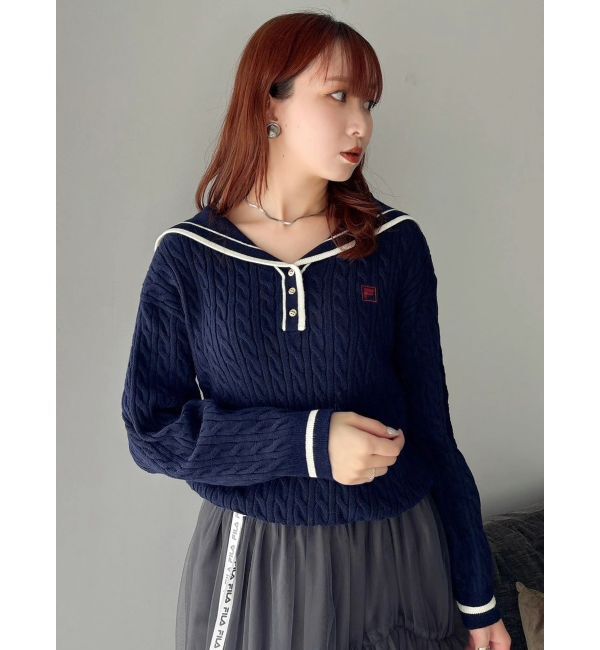 dazzlin「【FILA別注】セーラーカラーラインニットプルオーバー」|ニット・セーター|