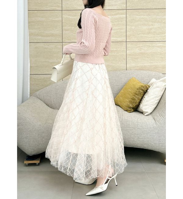 dazzlin「ミニケーブルスクエアニットトップス」|ニット・セーター|