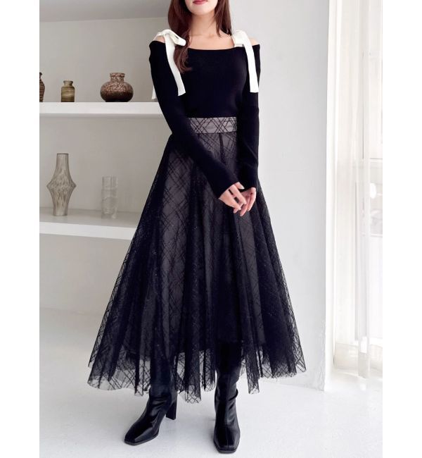 dazzlin「【WEB限定】ショルダーリボンニットトップス」|ニット・セーター|